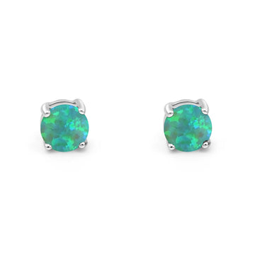 Solitaire Push Back Stud Earring Lab Created Green Opal 925 Sterling Silver Wholesale